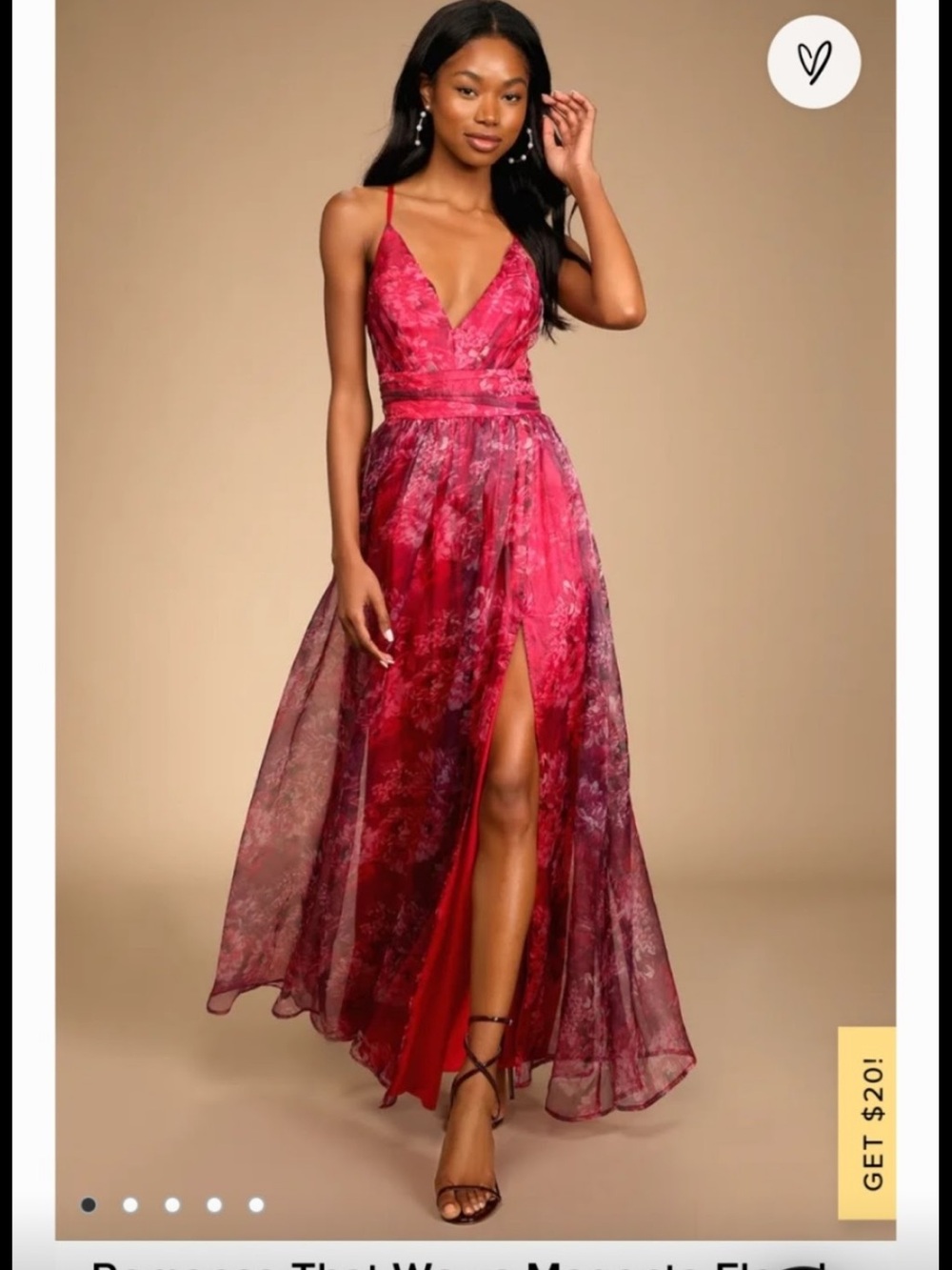 Women's V-Neck Pink Floral Maxi Dress with Side Slit